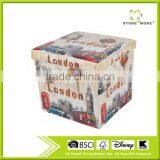 London Style Printing Stain Resistant Folding Storage Ottoman thumbnail-1