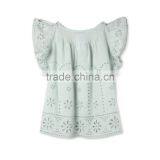 Latest Fancy Pretty Broderie Anglaise Blue Cotton Girls Top With Frilled Sleeves Kids Childerens Boutique Clothing HSd5108 thumbnail-4