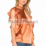 Sleeve Women Satin Ruffle Tops Fancy Saree Blouse Designs thumbnail-3