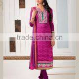 Cotton Jacquard ReadyMade Suits With Designer Pink Top Plain Bottom thumbnail-1