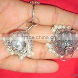 Silver Tone Jhumka Pearl Bollywood Dangler EARRINGS thumbnail-3