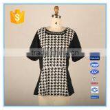 Houndstooth Patchwork Slim Waist Short Sleeve Latest Blouse Design 2016 For Women thumbnail-1