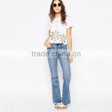 Girls Floral Cutwork and Embroidered Hem t Shirts thumbnail-4