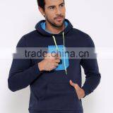 Navy Blue Man Hooded Sweatshirt Customize Front Kangaroo Pocket Fleece Lined 80% Cotton 20% Polyester Fabric Material Hoodies thumbnail-2