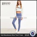 Sexy Basic Raw Hem Crop Tops With Blue Striped Side Leggings Cotton Blends Casual Women Sportwear Jogger thumbnail-1