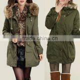 Zm50379b Hot Sale Lady Green Coats Women Fur Collar Thicken Coat thumbnail-2