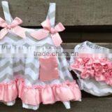 Wholesale Sweet Baby Girl Chevron Ruffled Swing Top w Pocket And Bloomer Cotton 2pcs Girl Chevron Swimming Outfits Sets Clothing thumbnail-1