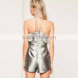 Guangzhou Supplier Fashion Silver Double Layer Halter Romper Women Summer Sexy Playsuit for Wholesale thumbnail-4