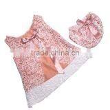 2016 Fashion Wholesale Clothes Baby Girls Lace Trimmings Boutique Outfits Sleeveless Bow Cotton Romper Sets thumbnail-1