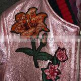 Wholesale Real Sheepskin Baseball Uniform Metallic Pink Leather Jackets thumbnail-2