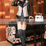 Women Contrast Color Genuine Sheepskin Leather Jacket Girls Short Coat thumbnail-6