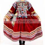 Traditional Balochi Coins Dress- Afghan Dress In Velvet Tribal Silk Embroidered Dress- Banjara Kuchi Tribal Ethnic Clothes thumbnail-2