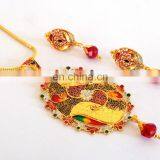 Traditional Look With Chain & Gold Plated Pendant Set-Meenakari Pendant Set-One Gram Gold Plated Pendant Set- Wholesale Jewelry thumbnail-1