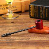 145mm Length Short Wooden Resin Long Tobacco Pipe With Mini Red Round Head and Thin Tube for Smoking thumbnail-4