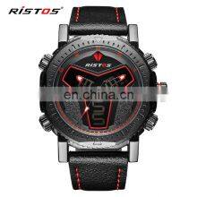 RISTOS 9341 Super Cool LCD Display Watch Leather Multifunction Backlight Men's Chronograph Watch thumbnail-1