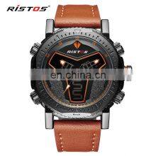 RISTOS 9341 Super Cool LCD Display Watch Leather Multifunction Backlight Men's Chronograph Watch thumbnail-2