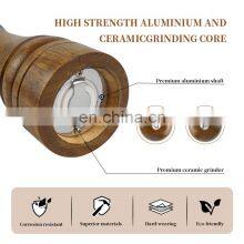 Adjustable Shakers Large Capacity Acacia Wood Salt And Pepper Grinder Mills Set thumbnail-5