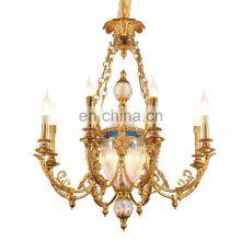 Vintage Golden Brass Pendant Lamp Luxury Villa Copper Chandelier thumbnail-1