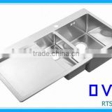double bowl stainless steel sink with drainboard RTS 201A-3
