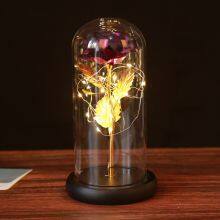 24K Gold Foil Rose in Glass Dome With Colorful LED Light for Women Mom Valentines Mothers Day Gifts Bulk thumbnail-5