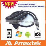 Handheld Design Durable 4 Port USB 3.0 Type Hub With Idividual Switch and LED Indicator thumbnail-2