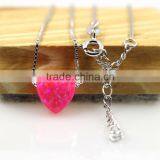 Fashion Synthetic Pink Heart Opal Stone Pendant 925 Sterling Silver Necklace Jewelry thumbnail-4