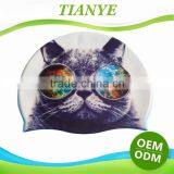 Fashionable Quality Adult / Kid Sizes Customized Logo Printed Waterproof Silicone Swimming Cap 100% thumbnail-1