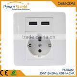 Europe German Type USB Charger With Socket-outlet 5V DC/2.1A 250V AC/16A With CE TUV Approvel