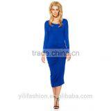 Women Pleat Maxi Dress Bodycon Blue Dress Chinese Clothing Manufacturers thumbnail-4
