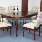 Antique wooden 7pc table set,solid wood table with fabric chair