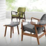 Mid-century Walnut Finished Modern Green Fabric Upholstered Club Chair With Sleek Polished Wood Arms thumbnail-6