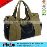 Vintage Khaki Canvas Tote Bag With Leather thumbnail-1