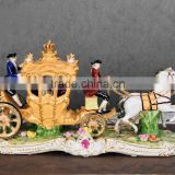 Porcelain hand painted four wheels royal horse-drawn cart figurine