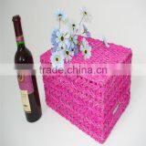 Home Garden Handwork Paper Rope Made File Book Storage Basket With Handle thumbnail-4