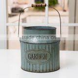 Decorative Garden Painted Antique Flower Metal Tin Pot Bucket thumbnail-3