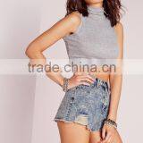 Women Ripped Hem High Waisted Denim Shorts Wholesale thumbnail-3
