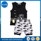 (Comfortable Fabric) Urban Western World Style Summer Baby Pajamas Sets With Cute Shark Pattern Classic Black White