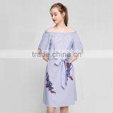 Maxnegio off Shoulder Striped Dress With Embroidery for Girls thumbnail-2