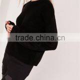 Custom Label Women Plain Black Knitwear With Drop Shoulder Loose Sweater Turn Back Cuff Cropped Jumper Black thumbnail-2