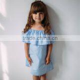 Mother Daughter Matching Dress Mommy And Me Off Shoulder Top Girl Blue Dress Frill Girl thumbnail-2