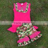 Fully Stocked New Design Fashion Boutique Clothing Hot Pink Camo Short With Matching Necklace and Headband Sets thumbnail-3