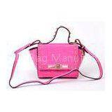 Small Pink Leather Shoulder Bag for Women , Croco Pattern Flap thumbnail-1