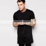 Wholesale fancy custom printing mens short t-shirt/long style side zip t-shirt