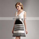 Sexy Deep V Neck Lace Puffy Costume Black and White Women in Skin Tight Dresses thumbnail-1