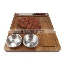 Super Acacia Wood Steak Chopping Board With 2 Bowls And Knife thumbnail-1