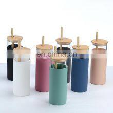 Shatterproof 500ml eco friendly bpa free glass water bottle with straw and bamboo lid
