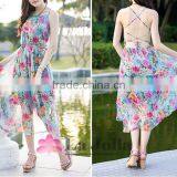 2016 Sexy Free Prom Beach Dress Summer Long Female Condole Belt Show Thin Printed Chiffon Dresses thumbnail-1