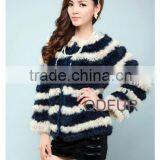 QD28270 Lady Strip Knitted Rabbit Fur Coat From China thumbnail-1