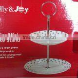 Porcelain Dinner Plates 3 Layers Porcelain Cake Set Different Shapes Cake Set With Metal Stand thumbnail-4