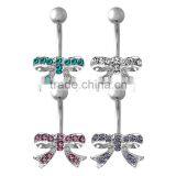 Navel With Gem Bow Dangle Belly Button Ring thumbnail-1